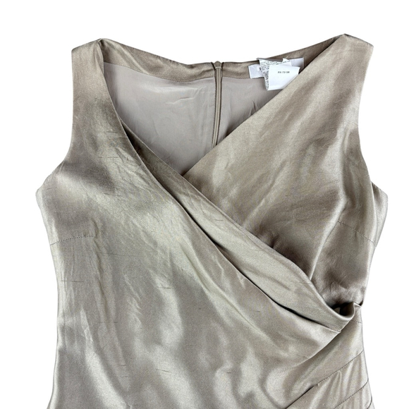 MaxMara Italy Champagne Gold Silk Blend V-Neck Sleeveless Gathered Dress Size 4 - Picture 3 of 12